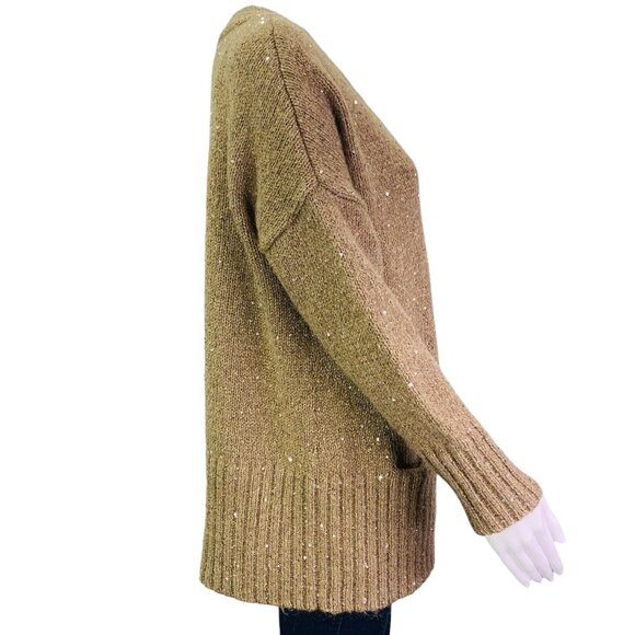 J Jill Womens Wool Blend Cardigan Sweater Gold Sequin Open Front Size M - Picture 6 of 11